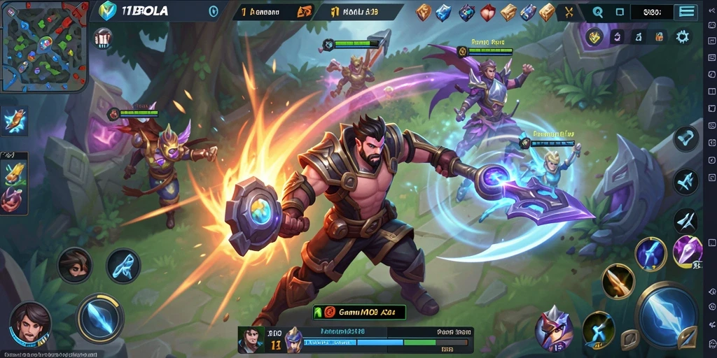 Tampilan gameplay seru dengan karakter MOBA yang beragam.