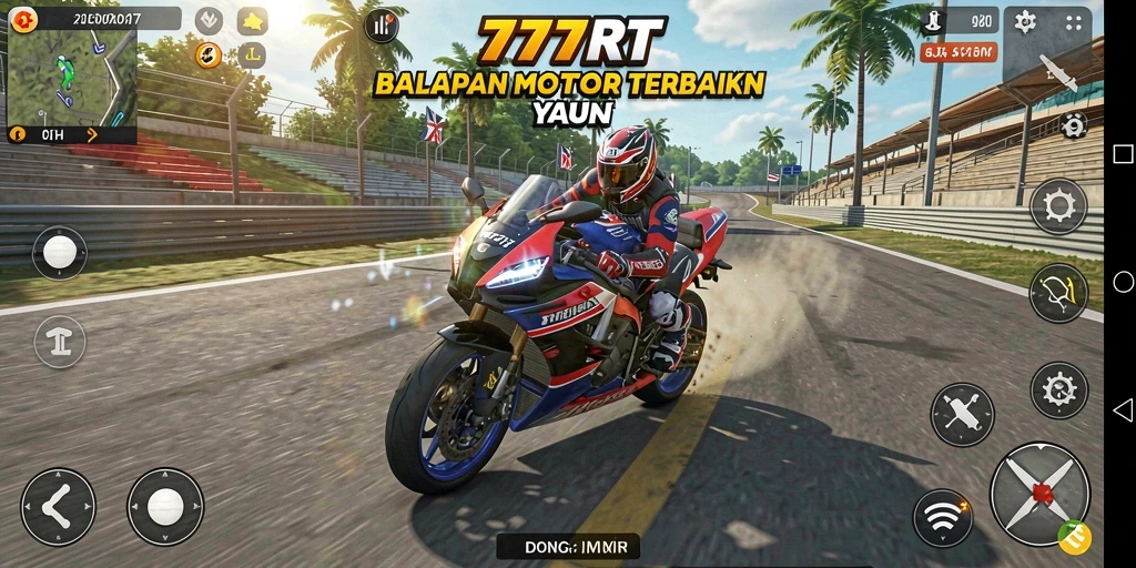 Screenshot menampilkan aksi balapan motor yang mendebarkan.