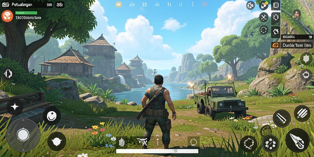 Screenshot utama dari gameplay 8G8G menampilkan eksplorasi dunia terbuka yang menakjubkan.