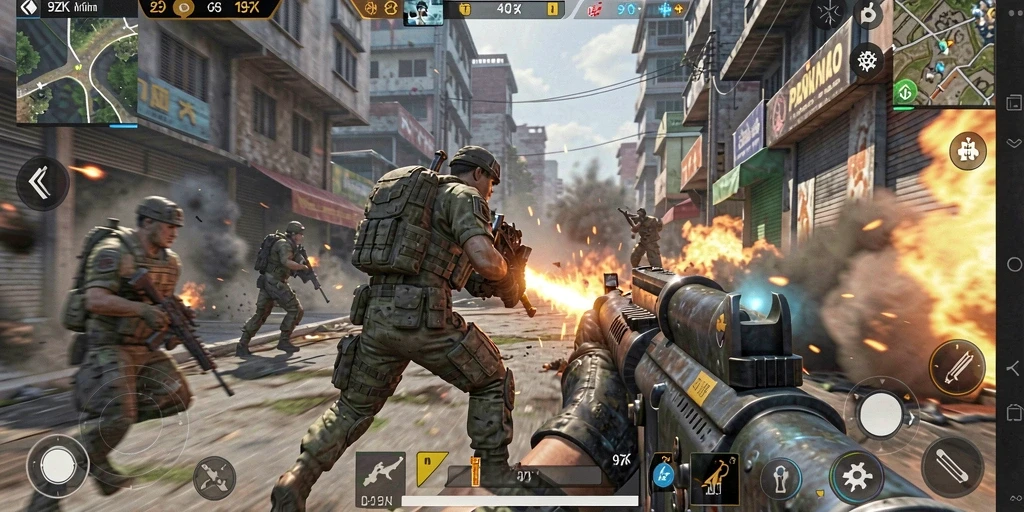 Screenshot gameplay 9ZK yang menampilkan aksi tempur yang seru.