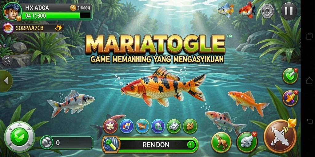 Tampilan gameplay menarik dengan berbagai ikan yang siap ditangkap.