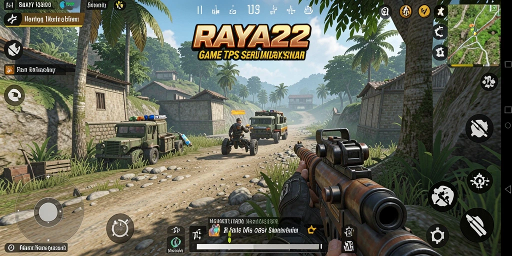 Screenshot gameplay yang menunjukkan aksi tempur seru di RAYA22.