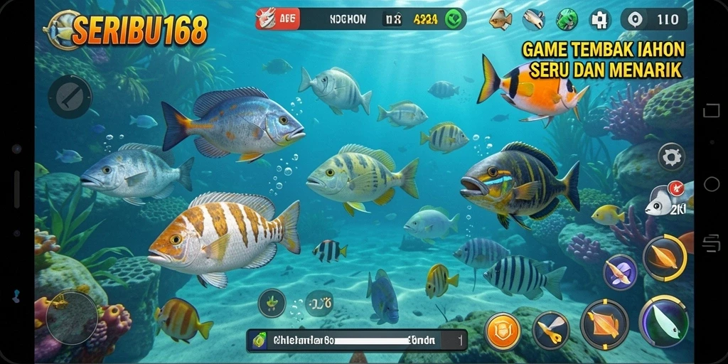 Screenshot gameplay SERIBU168 dengan aksi menembak ikan yang seru.