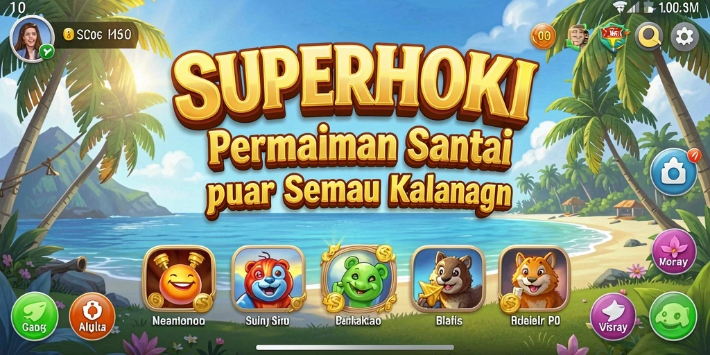 Tangkapan layar SUPERHOKI menampilkan gameplay santai dengan grafis cerah.