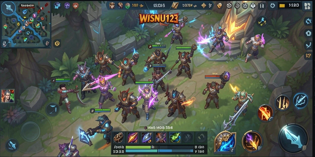 Screenshot gameplay <strong>WISNU123</strong> yang menunjukkan aksi seru dalam pertempuran MOBA.